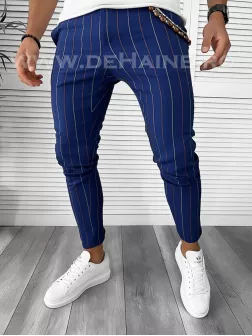 Pantaloni barbati casual regular fit bleumarin in dungi B7871 F2-4.1.2 / 26-1.2 E~