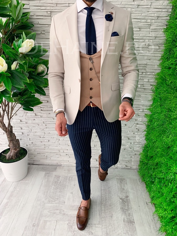 Sacou barbati bej slim fit ZR A4045 72-2 E 2023 ❤️ Pret Super dehaine.ro imagine noua 2022