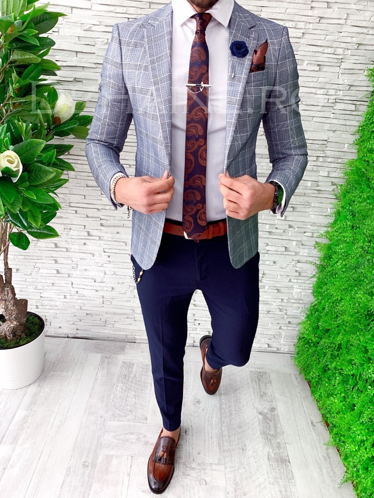 Sacou barbati in carouri slim fit ZR A4879 68-4 E 2023 ❤️ Pret Super dehaine.ro imagine noua 2022