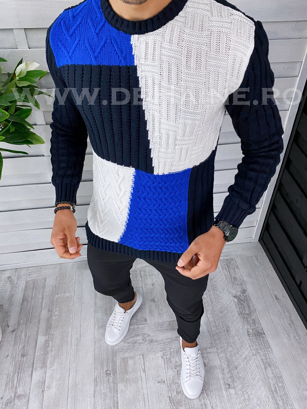 Pulover barbati gros slim fit bleumarin T3611 103-5* E 2023 ❤️ Pret Super dehaine.ro imagine noua 2022