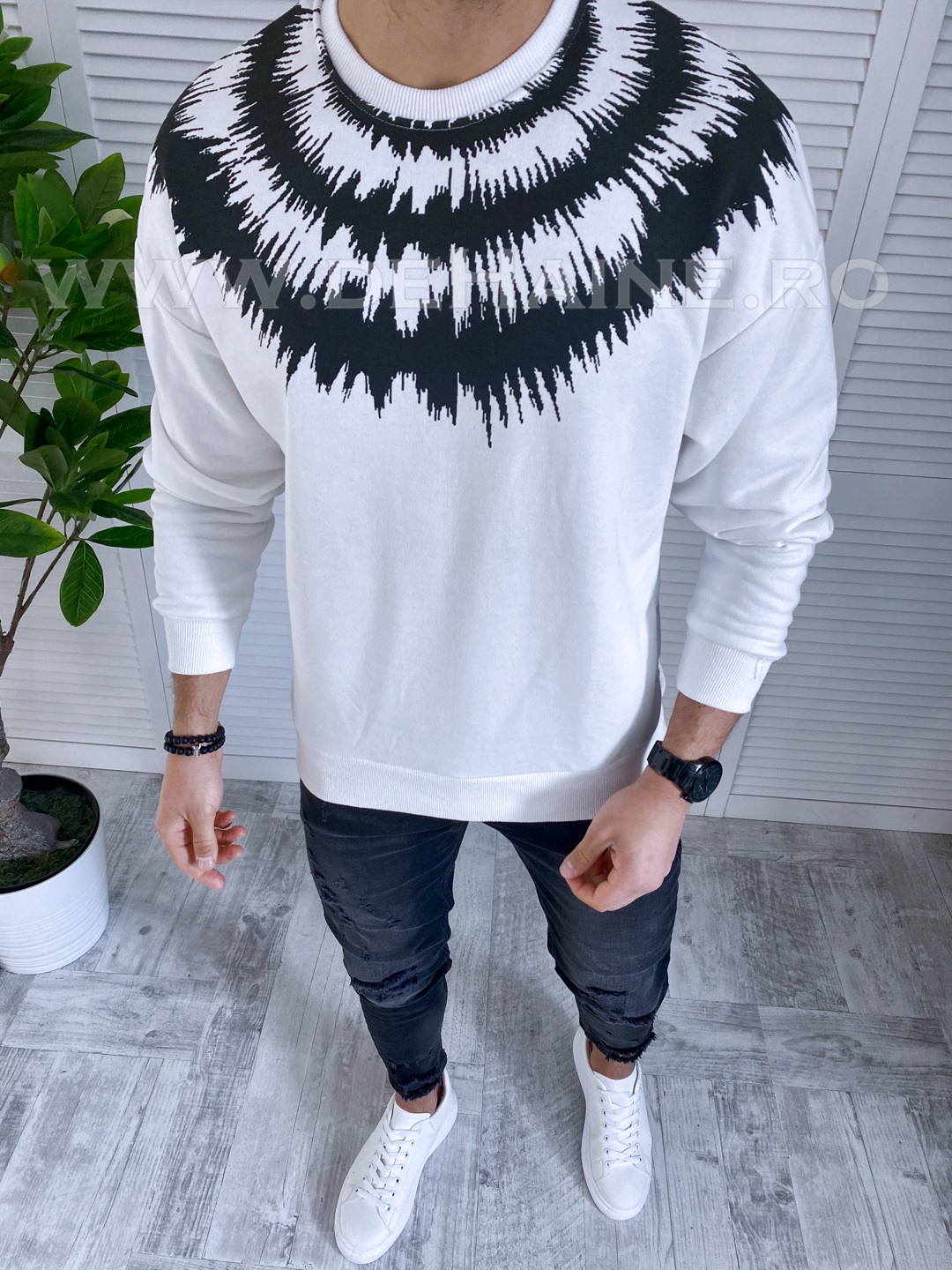 Bluza barbati alba oversize K337 23-2.4 2023 ❤️ Pret Super dehaine.ro imagine noua 2022