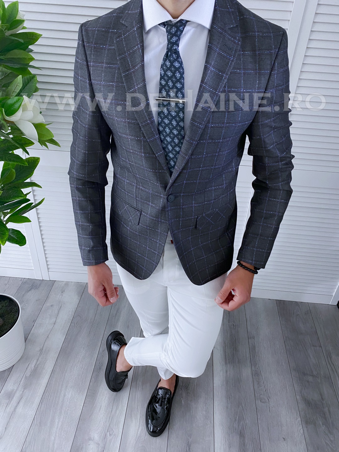 Sacou barbati in carouri slim fit B4241 79-5 E 2023 ❤️ Pret Super dehaine.ro imagine noua 2022