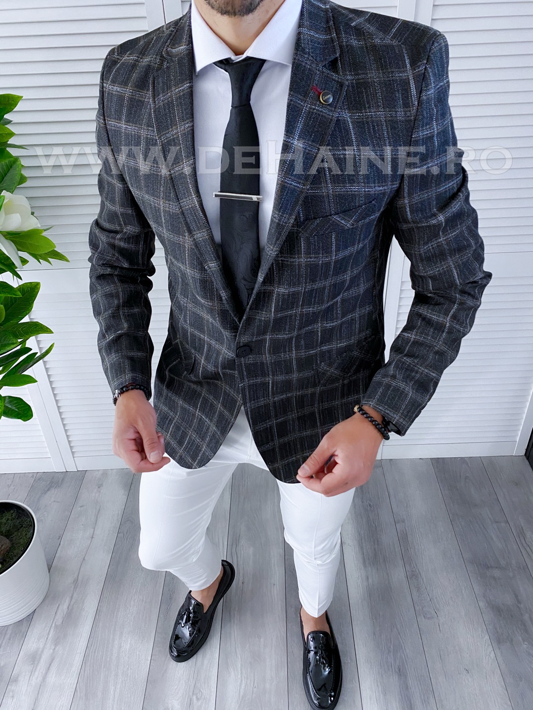 Sacou barbati in carouri slim fit B4243 87-3 E 2023 ❤️ Pret Super dehaine.ro imagine noua 2022