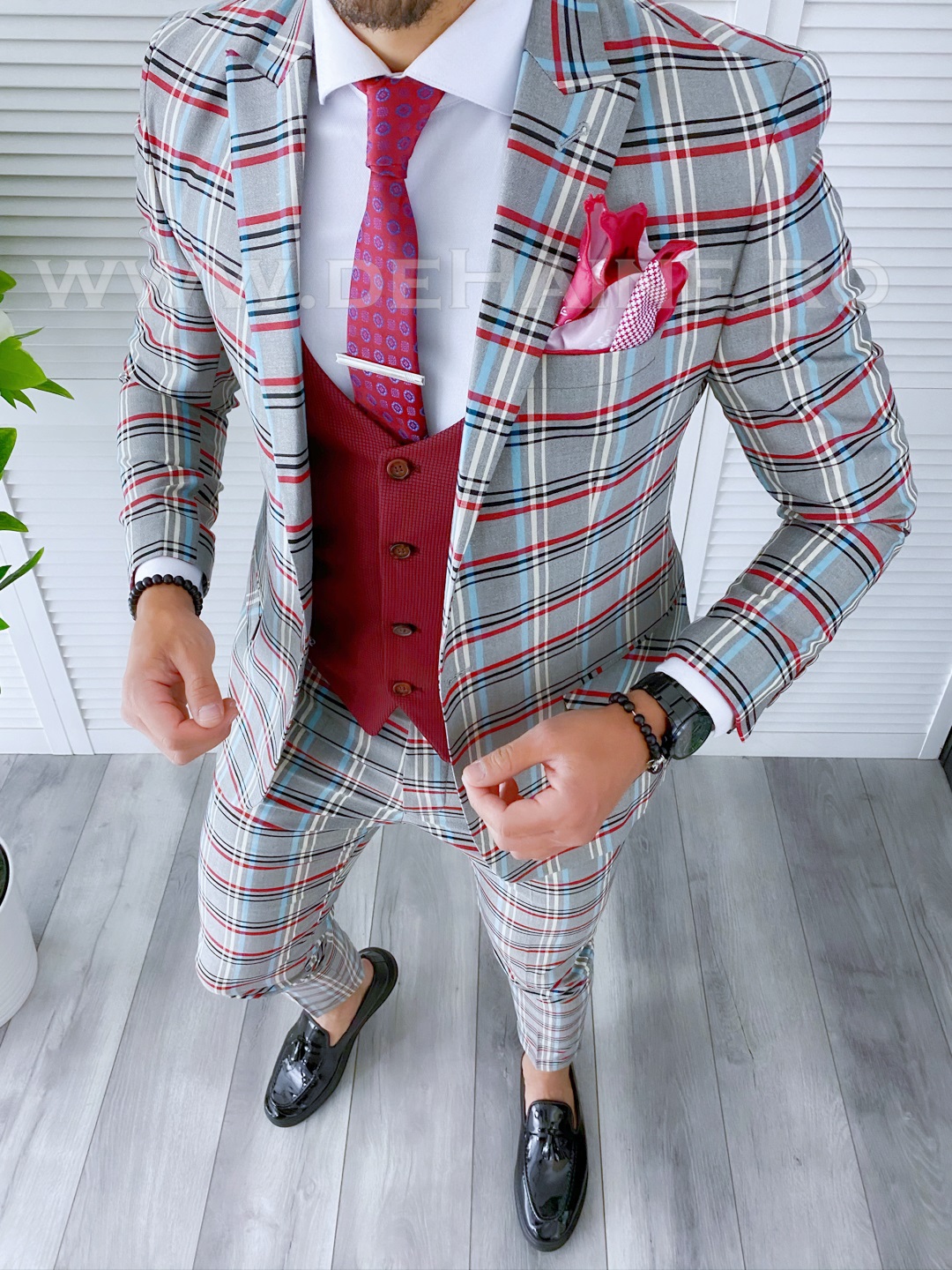 Costum barbati slim fit + Vesta B4279 2023 ❤️ Pret Super dehaine.ro imagine noua 2022