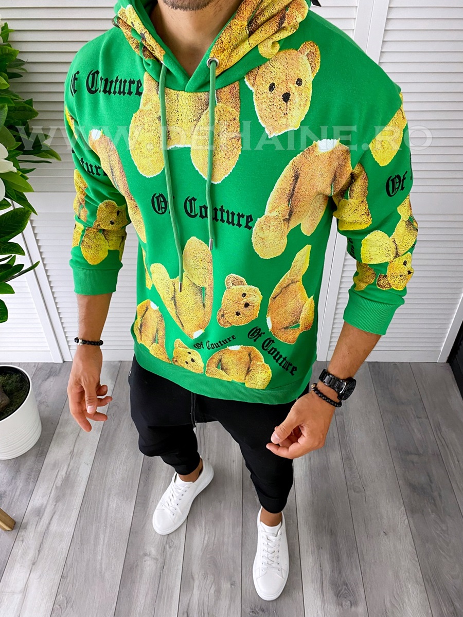 Hanorac barbati verde cu imprimeu slim fit k448 24.1-2.3 