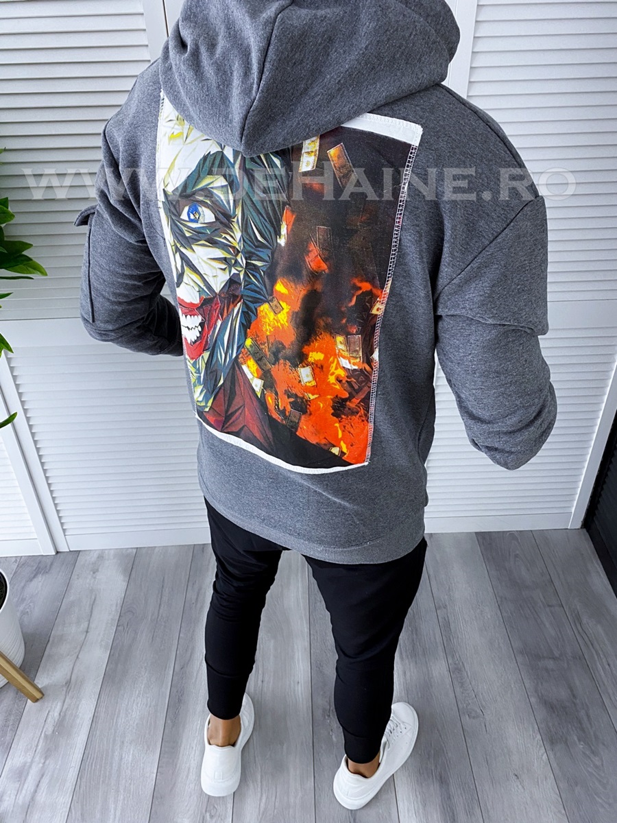Hanorac barbati slim fit gri cu imprimeu pe spate k386 k386 13.1-3