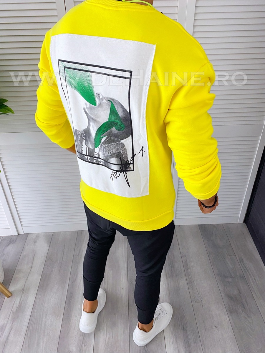 Bluza barbati galben cu imprimeu pe spate slim fit k398 15.3-2