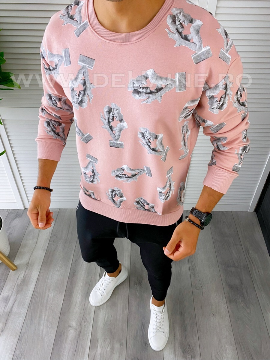 Bluza barbati cu imprimeu roz k410 108-3 e