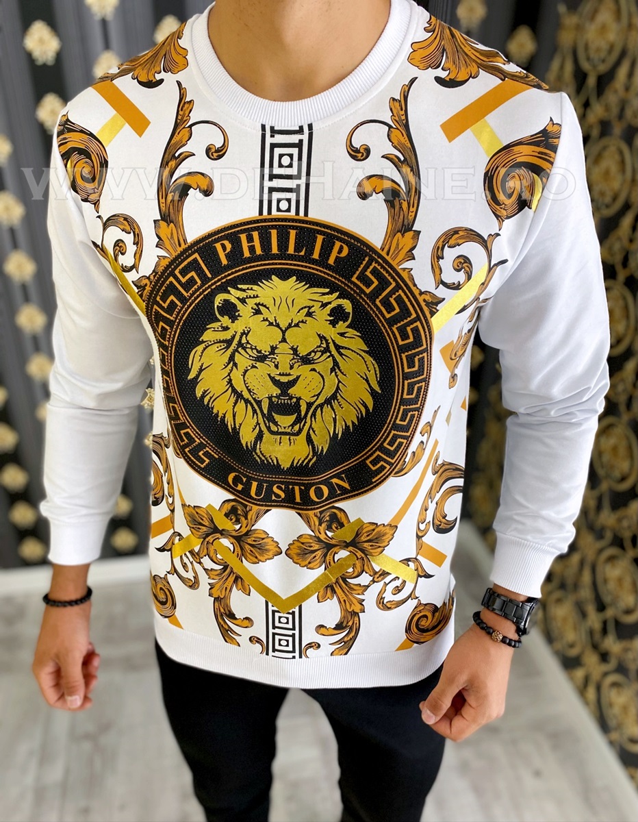 Bluza barbati alba cu imprimeu b5977 2-3