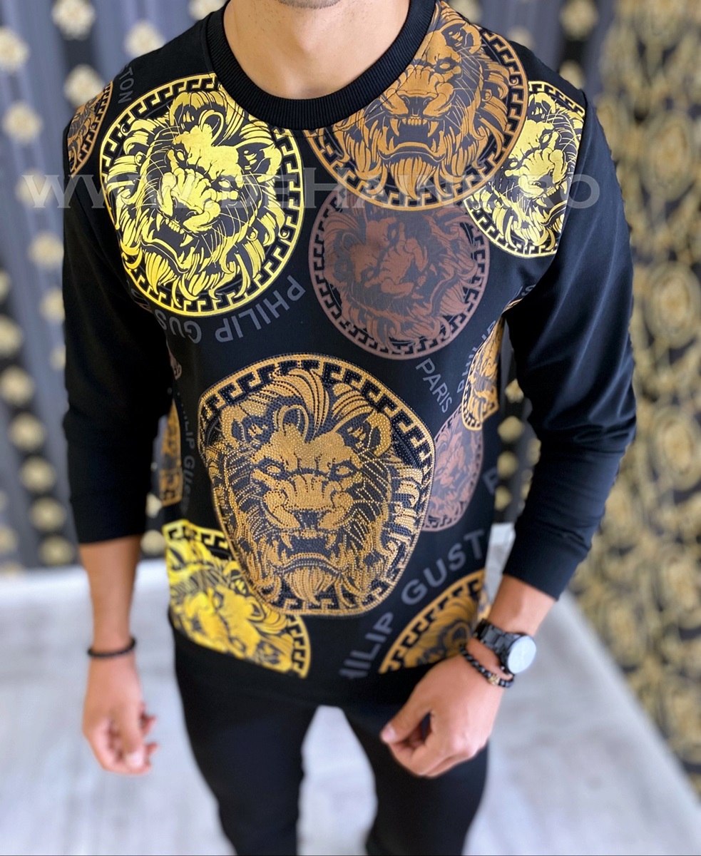 Bluza barbati neagra cu imprimeu b5979 12-5
