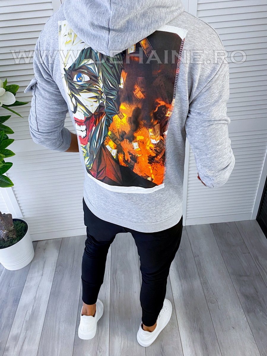 Hanorac barbati slim fit gri cu imprimeu pe spate k386 23.2-1.2.3