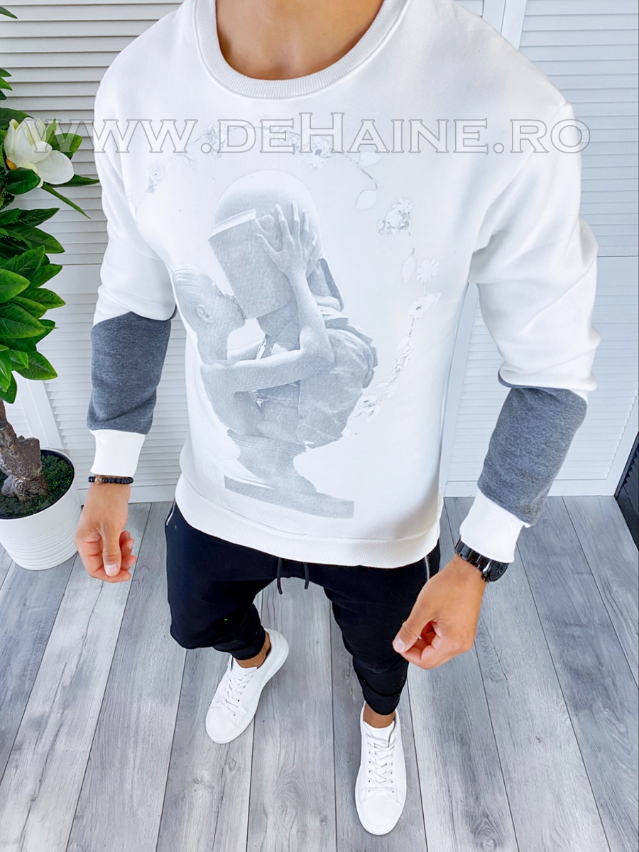 Bluza barbati alba vatuita slim fit k411 32.1-1 e