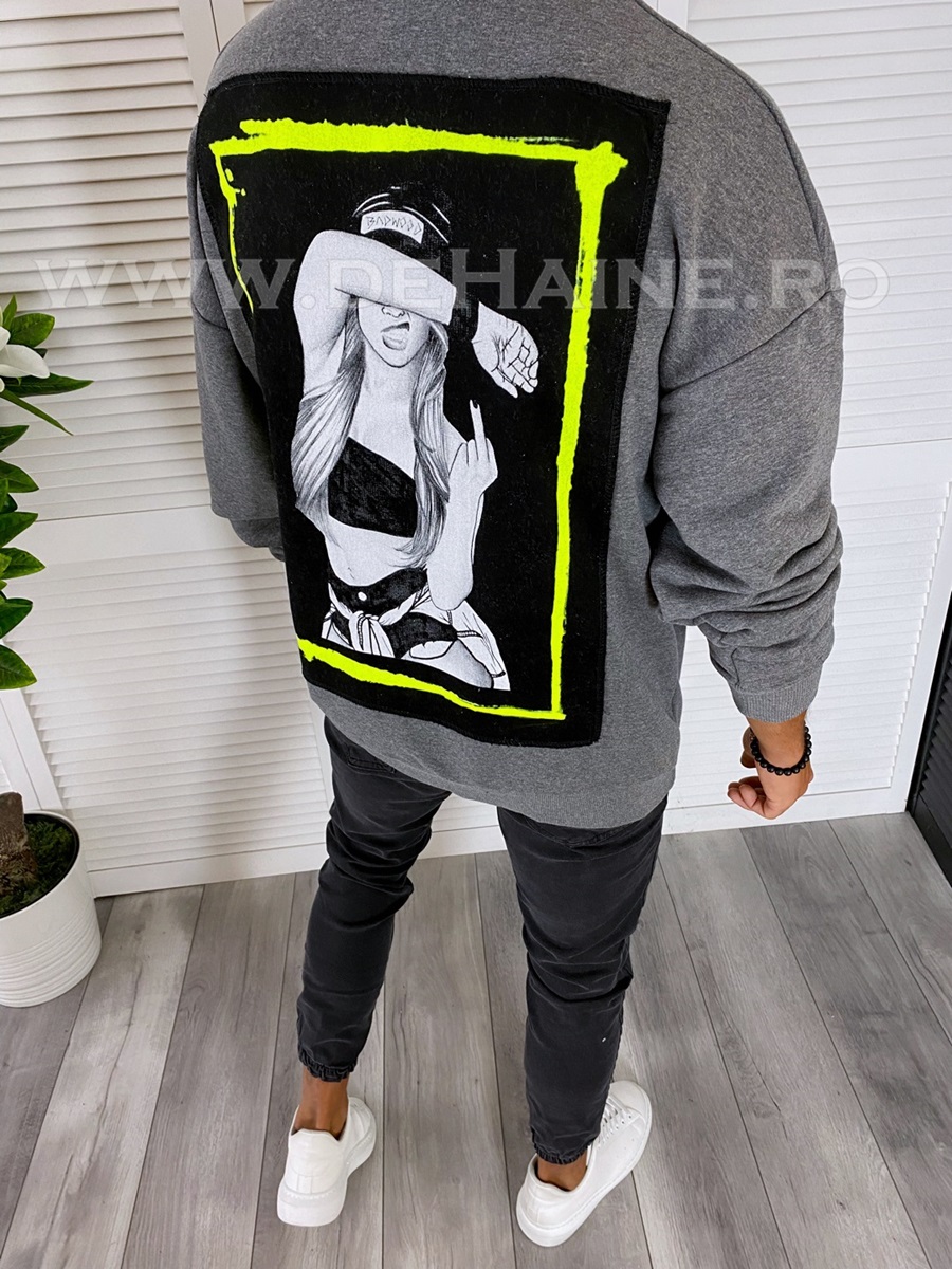 Bluza barbati slim fit gri cu imprimeu k203 105-2 e