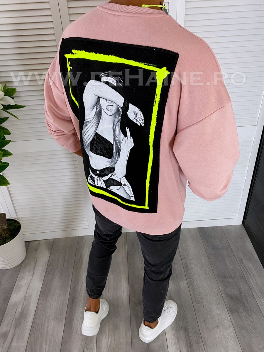 Bluza barbati slim fit roz cu imprimeu k203 82-2 e
