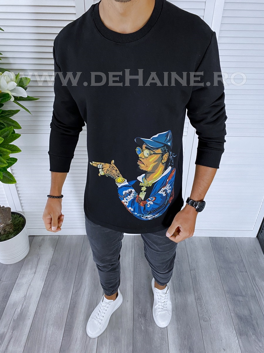 Bluza barbati neagra slim fit cu imprimeu k214 33.1-1.2 e