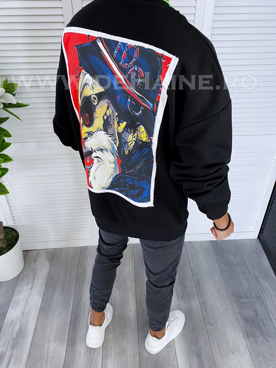 Bluza barbati oversize neagra cu imprimeu pe spate k298 i19-4 e