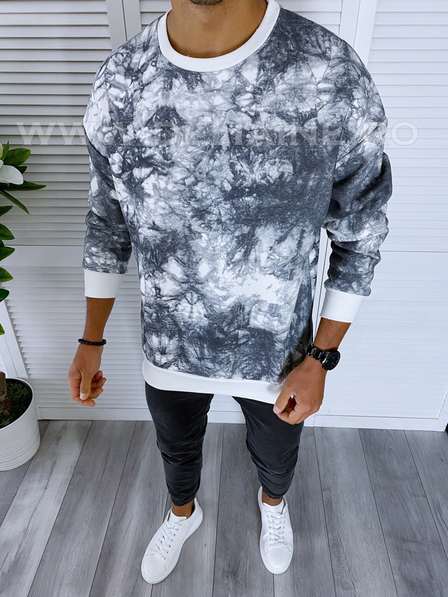 Bluza barbati alba oversize imprimeu k361 33.4-1