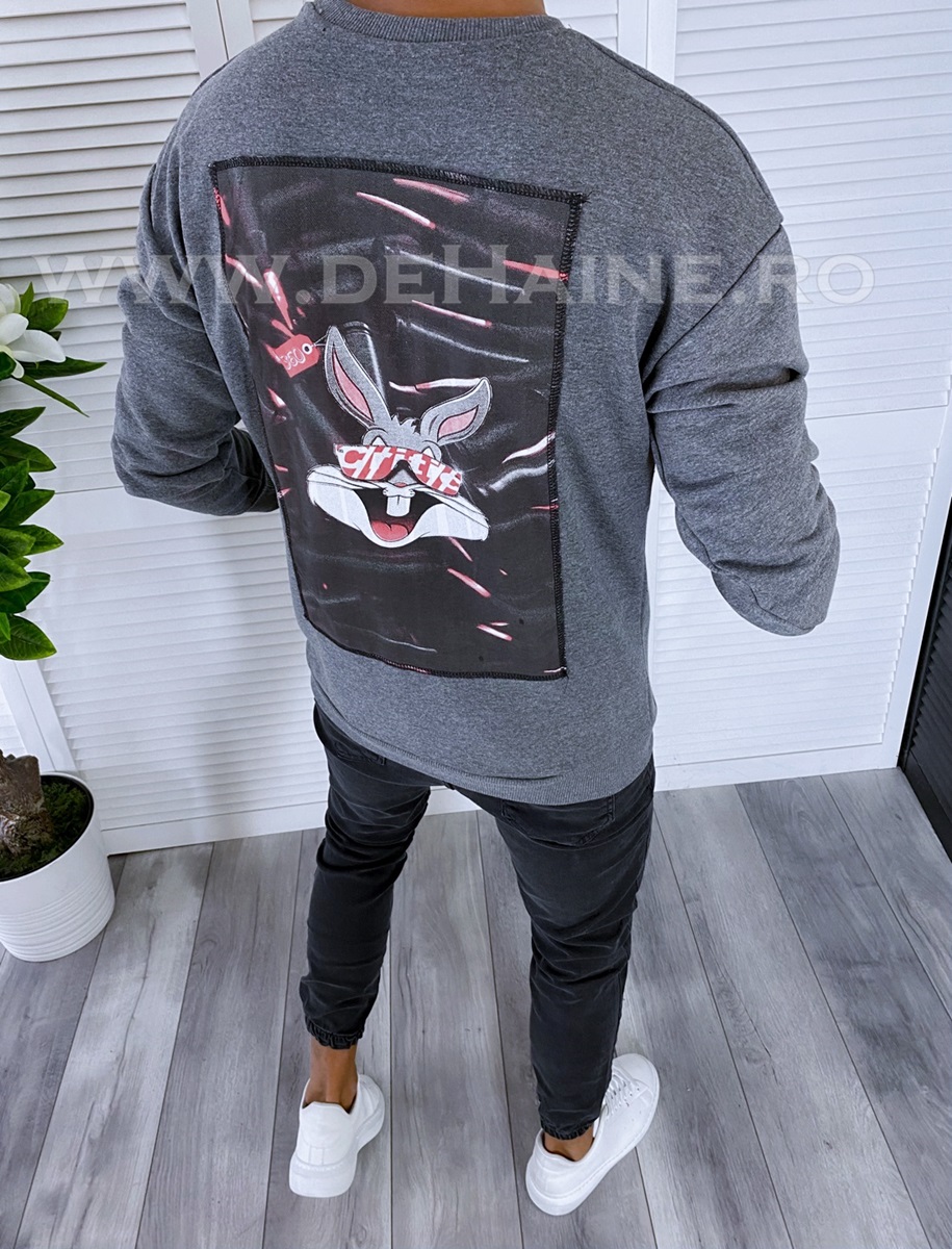 Hanorac barbati gri cu imprimeu pe spate k379 i19-3