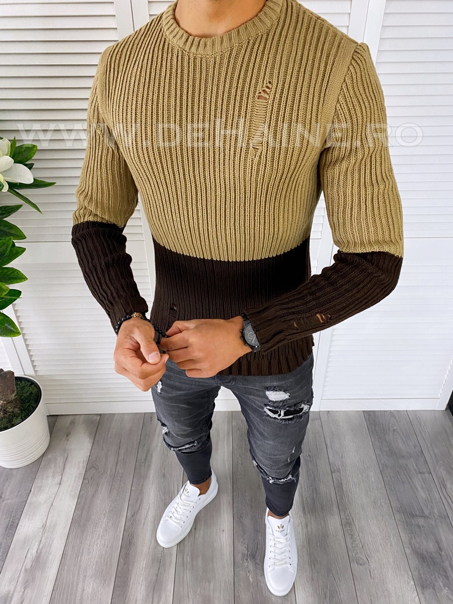 Pulover barbati gros slim fit maro t3577 i4-2