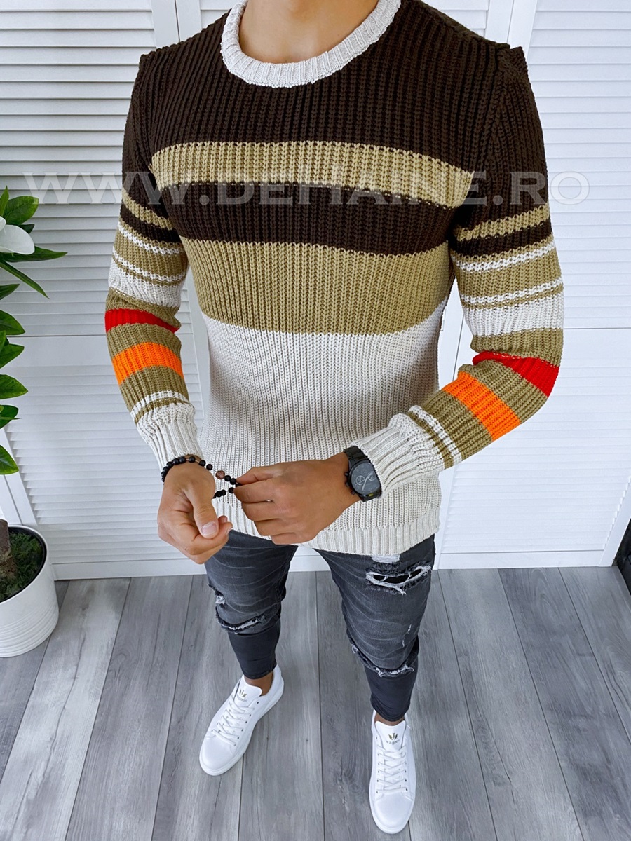 Pulover barbati gros slim fit bej t3576 i13-5*