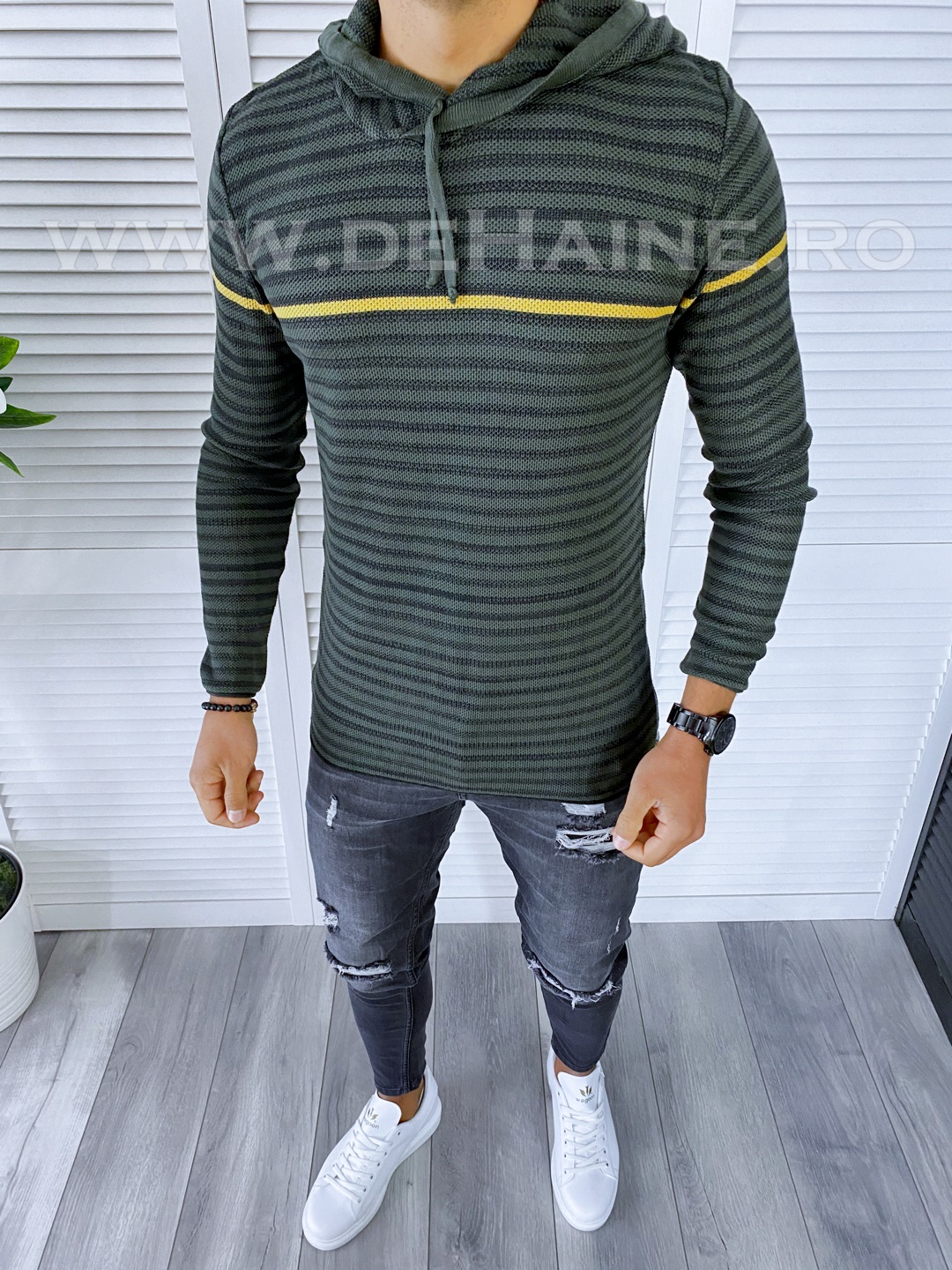 Hanorac barbati kaki slim fit t3713 i7-1*/u5