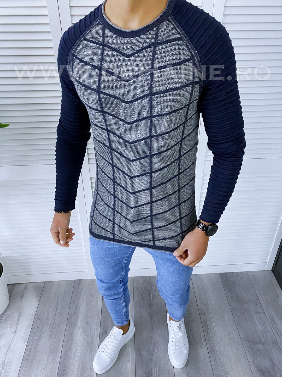 Pulover barbati gros bleumarin slim fit t3706 o1-5.3