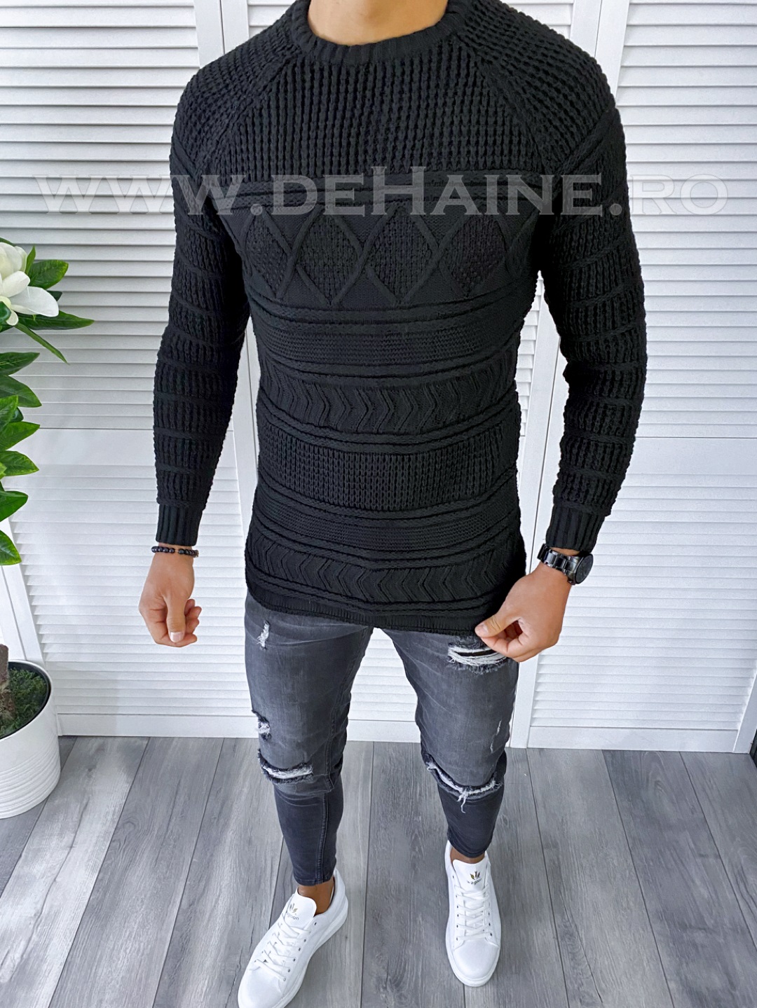 Pulover barbati gros slim fit negru t3614 i17-2/ u5-1