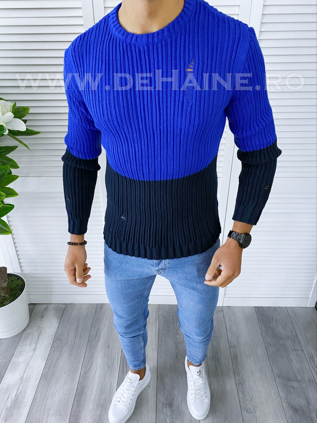 Pulover barbati gros slim fit albastru T3577 I11-6 E 2023 ❤️ Pret Super dehaine.ro imagine noua 2022