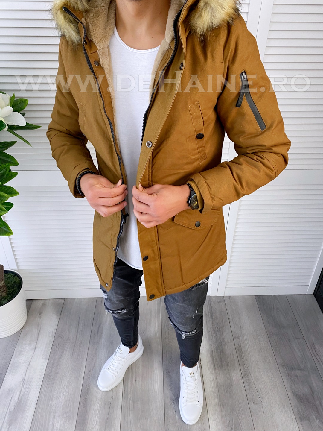 Geaca barbati groasa camel imblanita b6205 d1-2