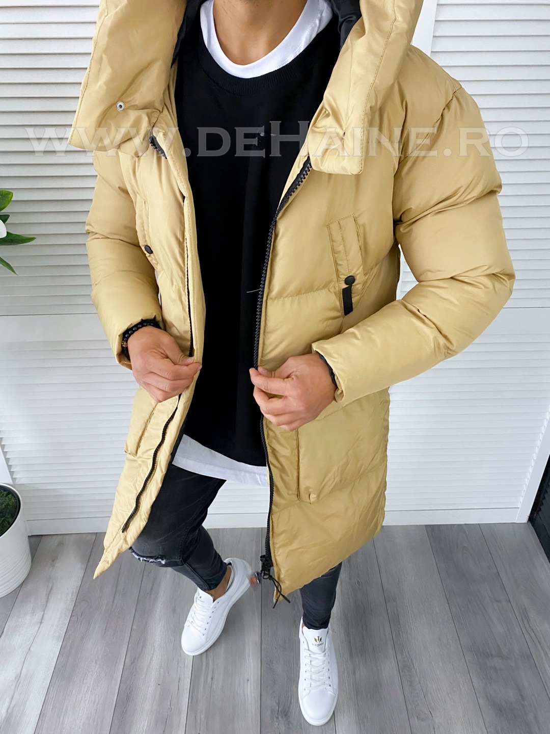 Geaca barbati groasa bej de iarna b6191 55