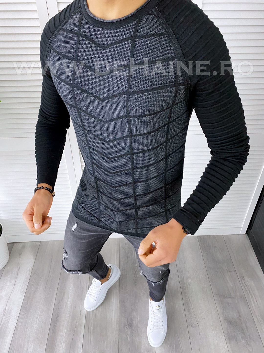 Pulover barbati slim fit gri t3706 6-3