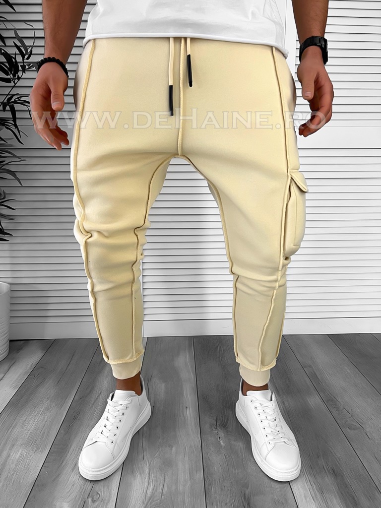 Pantaloni de trening bej conici k156