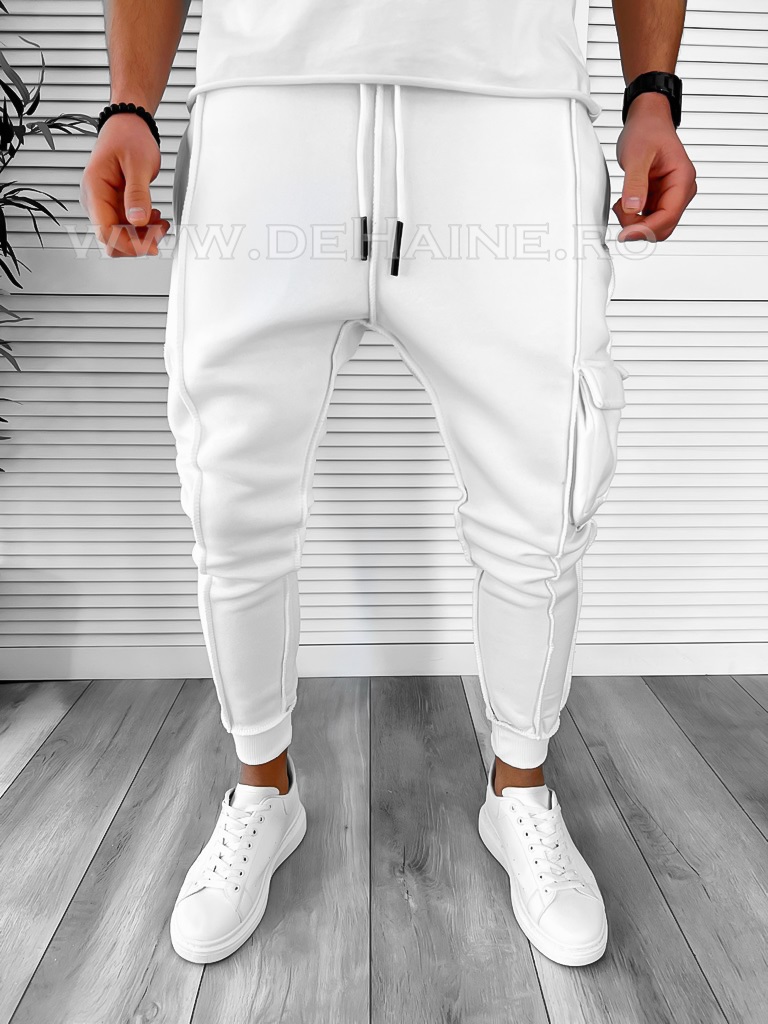 Pantaloni de trening albi conici k156 