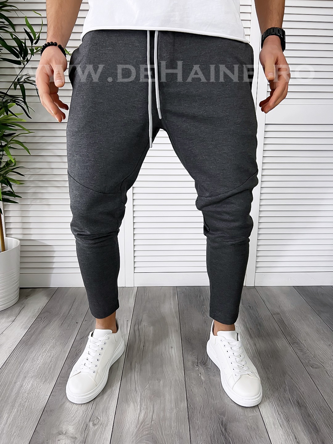 Pantaloni de trening gri inchis conici b7707 35-1-2