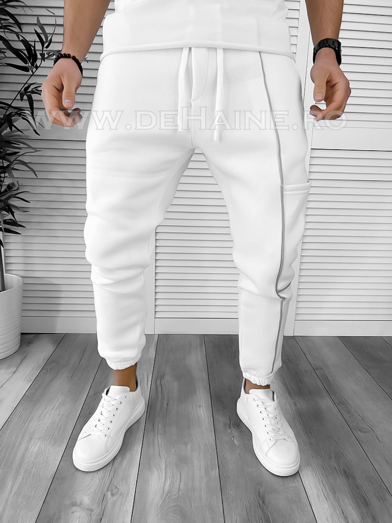 Pantaloni de trening albi conici k193