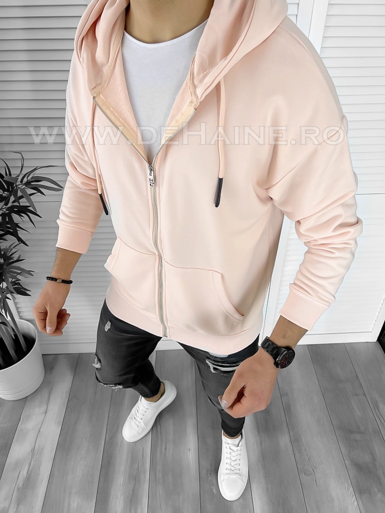 Hanorac barbati slim fit roz pudra k109 n13*
