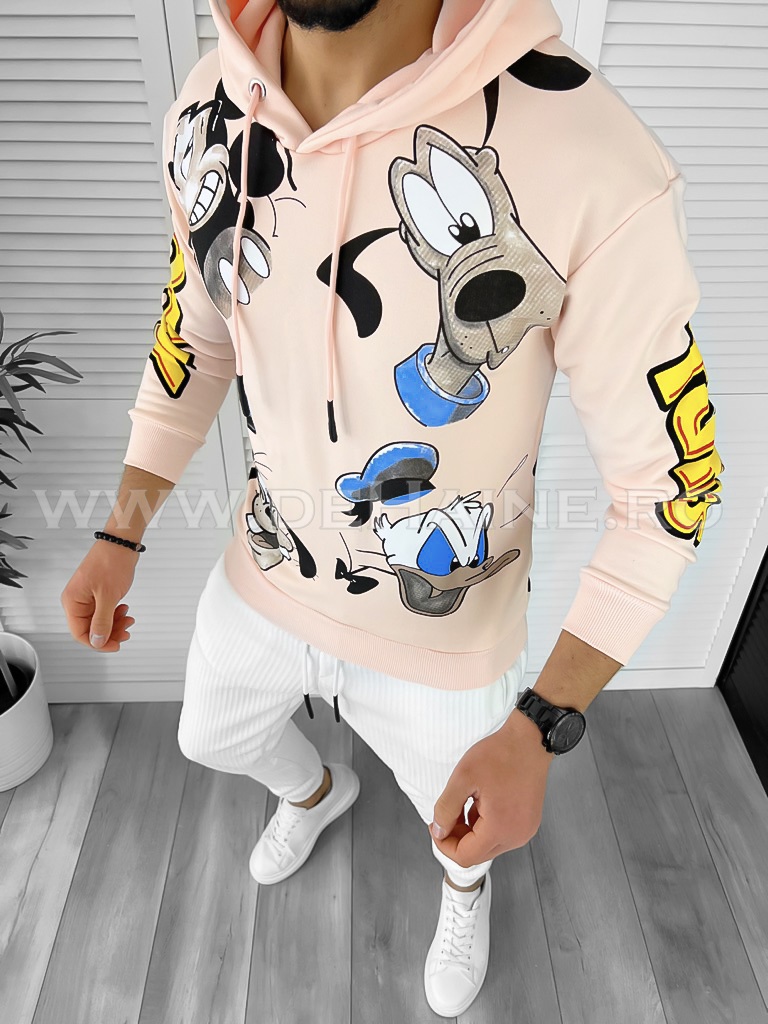 Hanorac barbati roz pudra slim fit cu imprimeu k143 35-4.2