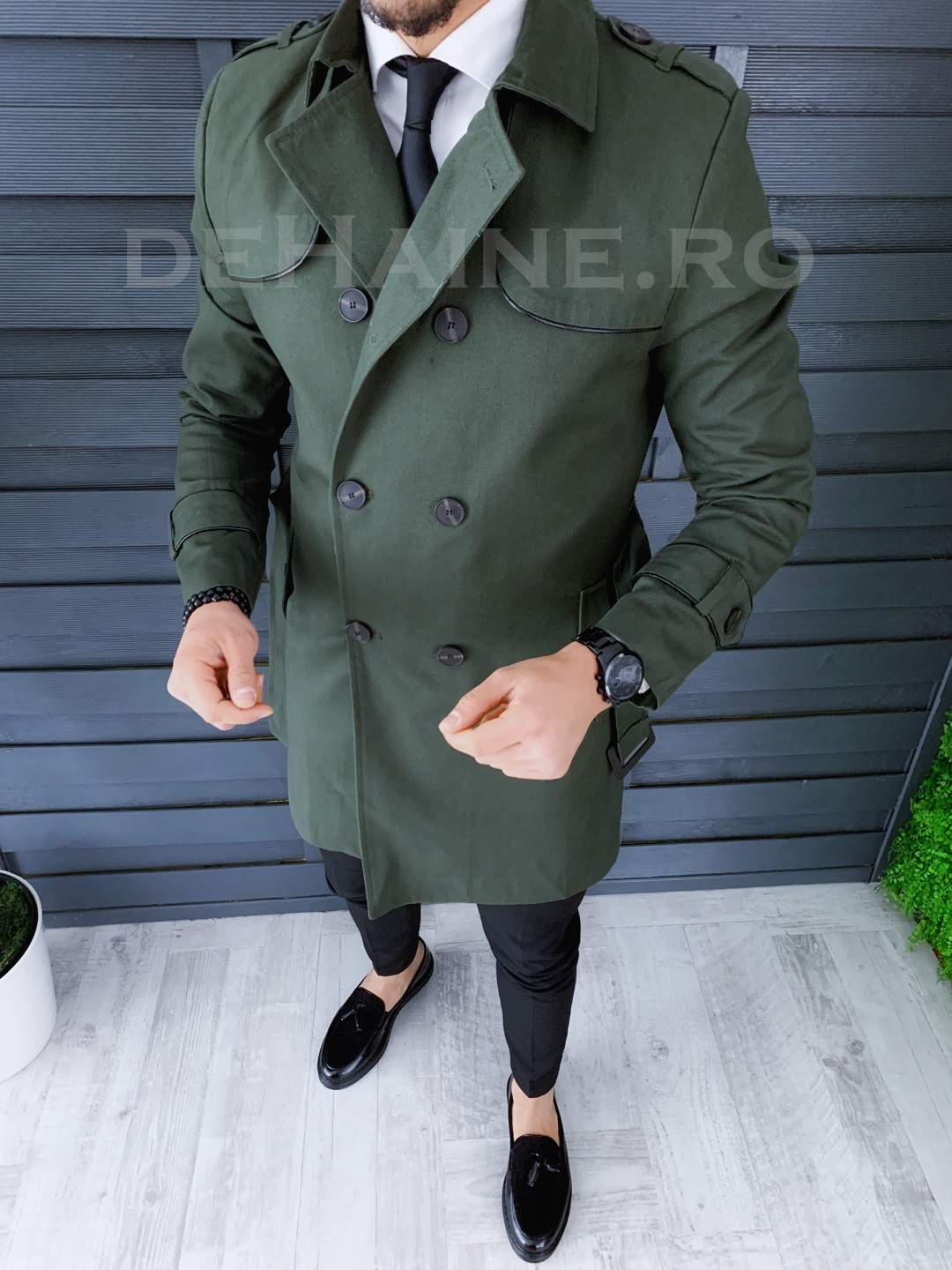 Palton barbati de toamna slim fit fara cordon b7766 e