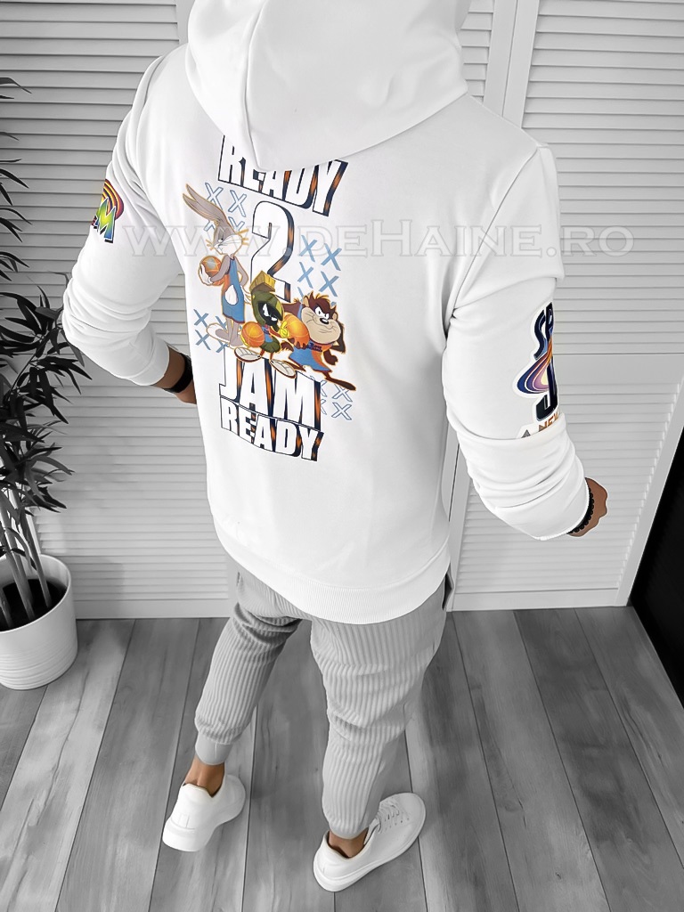 Hanorac barbati alb slim fit cu imprimeu pe spate k072 i5-6.2