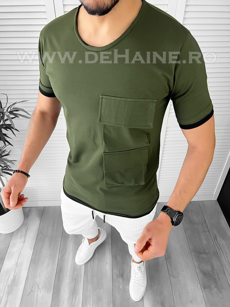 Tricou barbati slim fit kaki b1956 k3-2