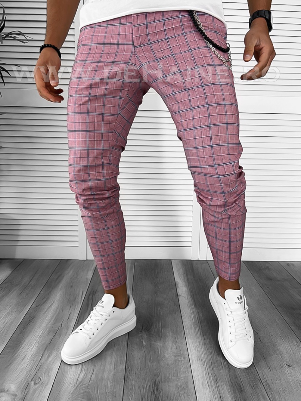 Pantaloni barbati casual regular fit roz in carouri B7873 1-5 E 2023 ❤️ Pret Super dehaine.ro imagine noua 2022