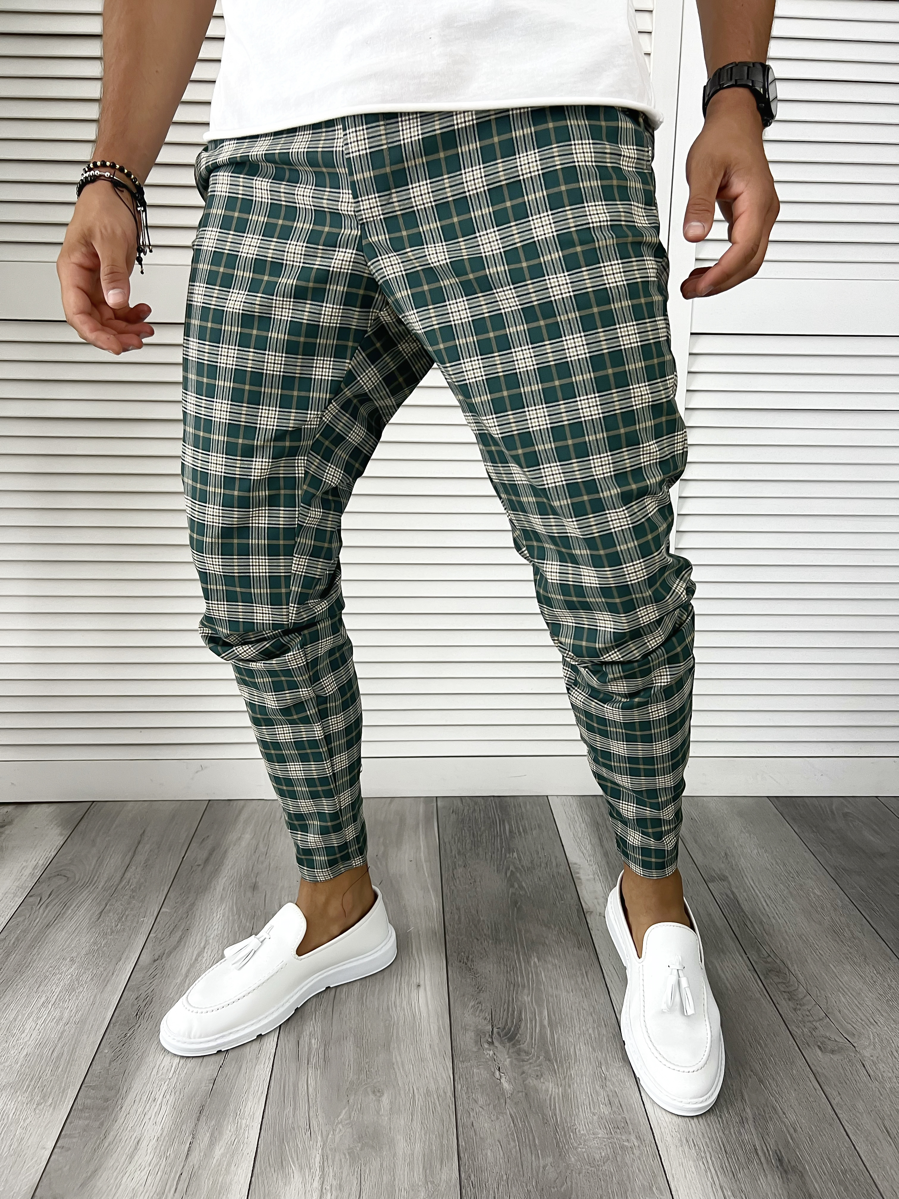 Pantaloni barbati eleganti verzi in carouri B8790 B17-1