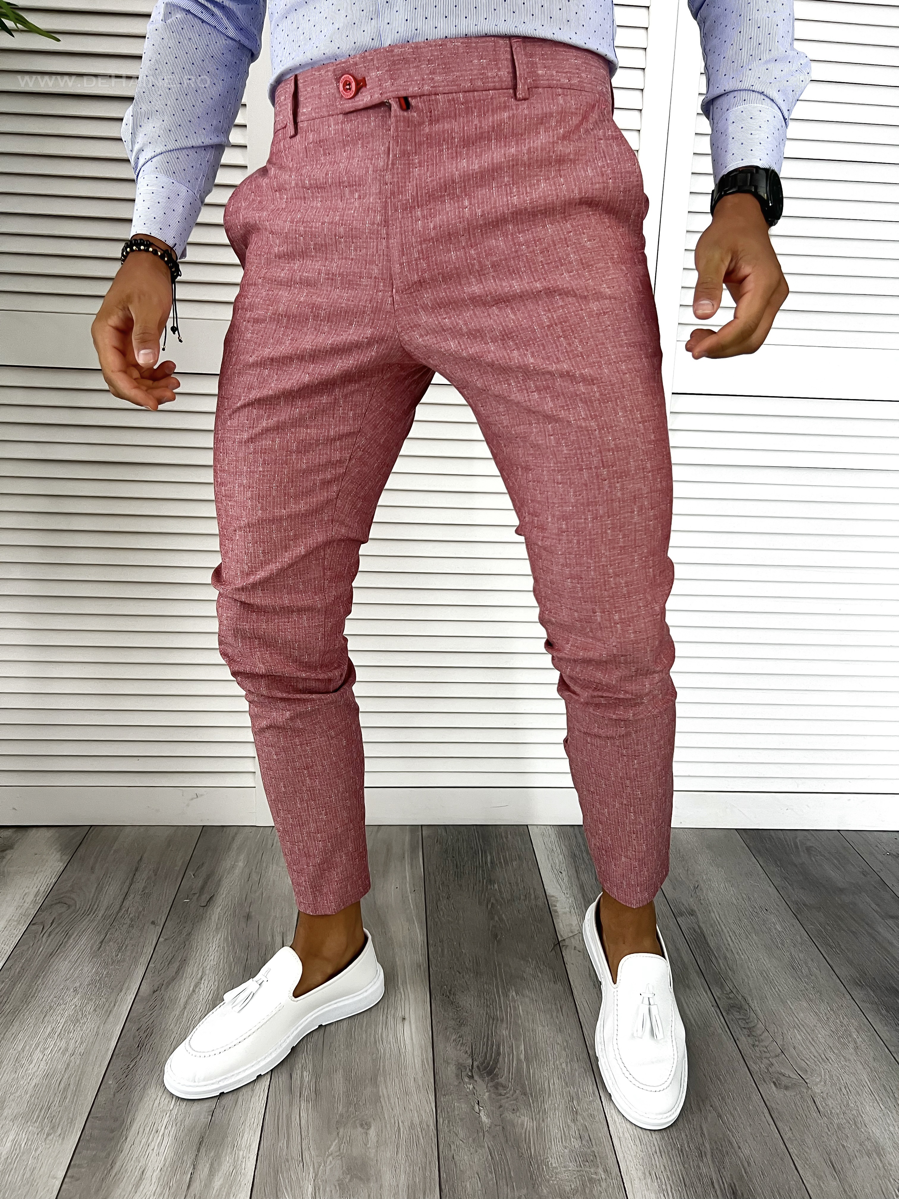 Pantaloni barbati eleganti roz B8812 B17-1 154-2 E