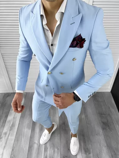 Sacou barbati slim fit, 2 randuri de nasturi, albastru11702 N8-4.2