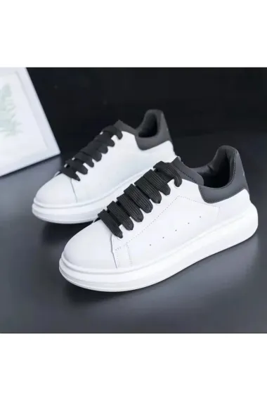 Adidasi unisex vip albi cu sireturi negre B03 T8-2