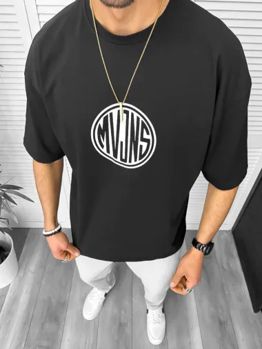 Tricou barbati negru, cu imprimeu pe spate, oversize 11814 D3-4.2