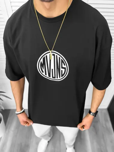 Tricou barbati negru, cu imprimeu pe spate, oversize 11814 D3-4.2