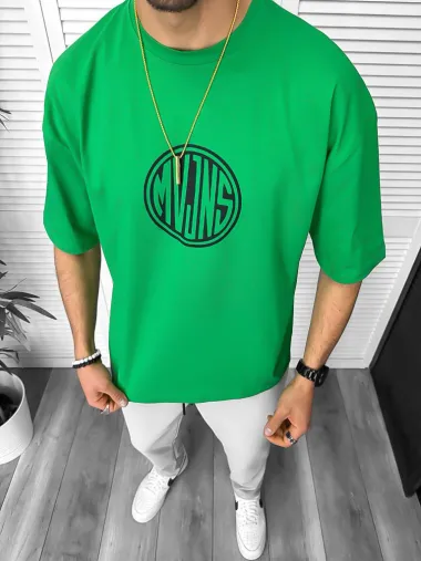 Tricou barbati verde, cu imprimeu pe spate, oversize 11814 22A-2.3
