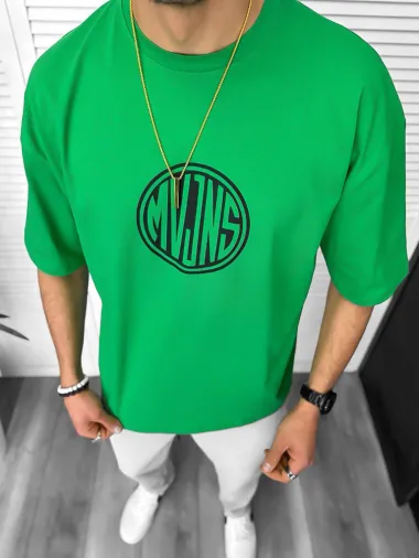 Tricou barbati verde, cu imprimeu pe spate, oversize 11814 22A-2.3