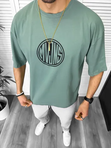 Tricou barbati vernil, cu imprimeu pe spate, oversize 11814 D3-4.1